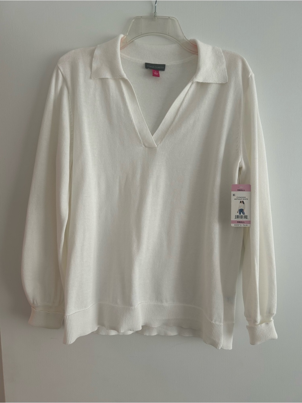 NEW WITH TAGS: Light-weight White V-Neck Collared Summer Sweater